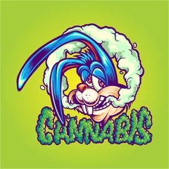 Fotobehang Bunny smoking weed with cannabis word lettering Vector illustrations for your work Logo, mascot merchandise t-shirt, stickers and Label designs, poster, greeting cards advertising business company © Art Graris