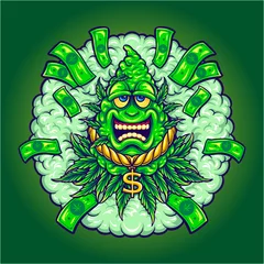 Fotobehang Funky weed leaf money cash Vector illustrations for your work Logo, mascot merchandise t-shirt, stickers and Label designs, poster, greeting cards advertising business company or brands. © Art Graris