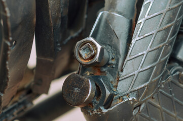 Fragments of a metal mechanism. Close view of details. Selective focus.