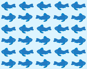 seamless pattern with blue fishes in blue Backgrounds