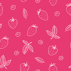 strawberry seamless pattern. hand drawn illustration in doodle style. minimalism. wallpaper, background, wrapping paper, textile. berries, fruits, summer, food.