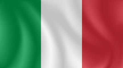 National flag of Italy with imitation of light waves on the fabric. Vector stock illustration