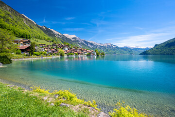 amazing crystal clear water of Brienz lake in Oberried am Brienzersee in Switzerland