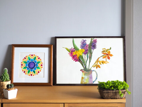 chakra mandala abstract orchid mind art spiritual watercolor painting illustration design drawing in picture photo frame decoration warm home gallery background