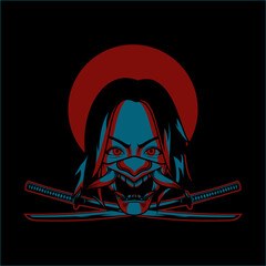 Girl wearing oni mask desing fot t-shirt, hoodie or other clothing design artwork streetwear.