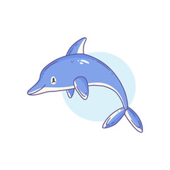 Happy cute smiling dolphin character in doodle style. vector isolated animal illustration.