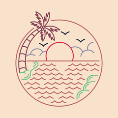 Beauty view of beach with sunset for chill graphic illustration vector art t-shirt design