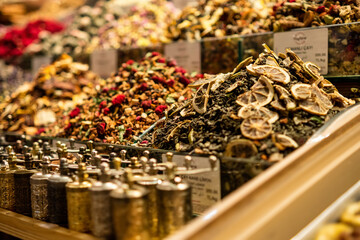 Local Turkish delices and tea in the Grand Bazaar market