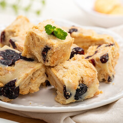 Delicious marshmallow biscuit named snow Q cookies with cranberry dried fruit.