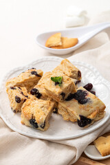 Delicious marshmallow biscuit named snow Q cookies with cranberry dried fruit.