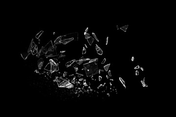 Broken glass on the black bachground. Isolated realistic cracked glass effect