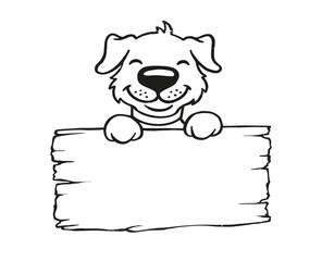 Cute Smiling Dog Holding A Wood Sign Logo 