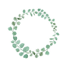 Eucalyptus leaves round wreath. Rustic design