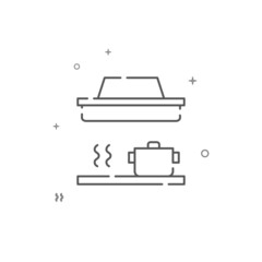 Kitchen hood and hob simple vector line icon. Symbol, pictogram, sign isolated on white background. Editable stroke. Adjust line weight.