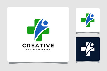Medical Cross And Happy People Silhouettes Logo Template Design Inspiration