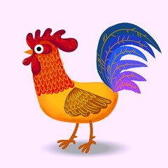 Rooster icon character hand drawn poultry farm
animal vector illustration.