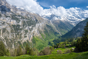 Naklejka premium amazing view on Alps mountains from Murren Lauterbrunnen in Switzerland