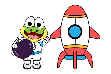 Fototapeta premium cute frog with astronout costume graphic
