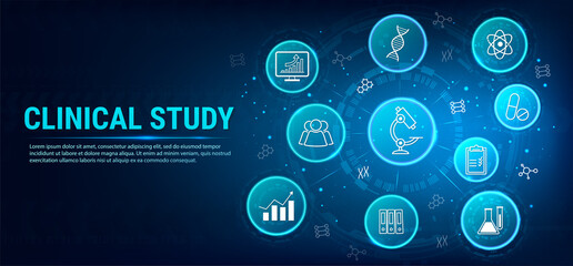 Clinical Study Concept banner. Healthcare, Health Icons, Disease Diagnosis/Scientific Discovery Header Banner. Healthcare modern examination of human health and proper treatment. Medical concept