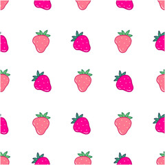Seamless pattern with cute pink strawberries in cartoon style. Vector food illustration background.