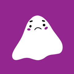 Cute sad ghost in cartoon style. Happy Halloween. Vector isolated illustration.