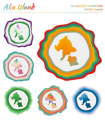 Aka Island logo collection. Colorful badge of the island. Layers around Aka Island border shape. Vector illustration.