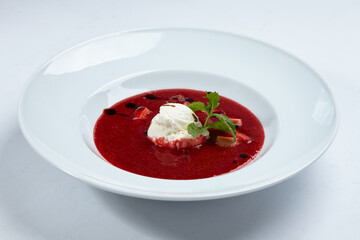 strawberry soup with ice cream