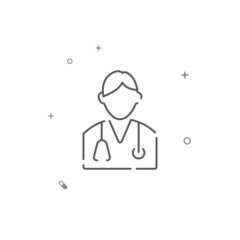 Doctor with stethoscope simple vector line icon. Symbol, pictogram, sign isolated on white background. Editable stroke. Adjust line weight.