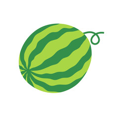 Watermelon one fresh whole fruit. Vector flat illustration isolated on white background.