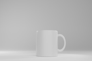 white mug mockup over white surface 3d rendering