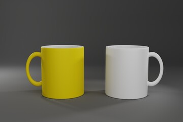 3d rendering mug with yellow and white color