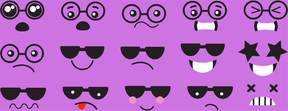 Glasses Emoji Faces Icons Vector Design Bad And Good Review Happy And Sad Reaction