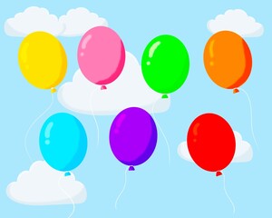 Set of colorful balloons isolated on sky background.teaching materials,day.