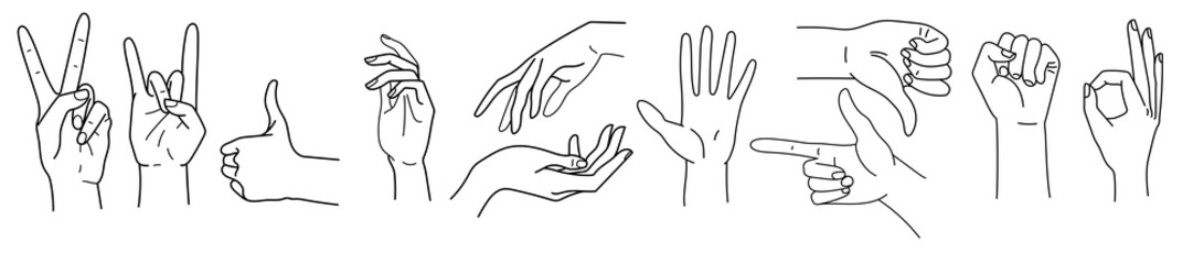 Vector line set of human arms gestures. Vector illustration