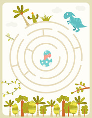 Dinosaurs Maze game for children. Help the Dinosaur find a way. Vector illustration. Dino labyrinth for kids activity book.