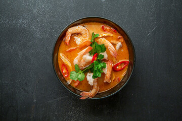 Tom yum Soup on Dark Background, Restaurant food