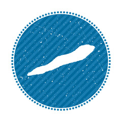 Cayman Brac striped retro travel sticker. Badge with map of island, vector illustration. Can be used as insignia, logotype, label, sticker or badge of the Cayman Brac.