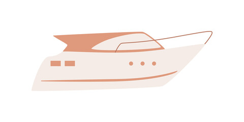 Simple yacht, boat in flat style. Hand drawn water transport. Vector isolated illustration.