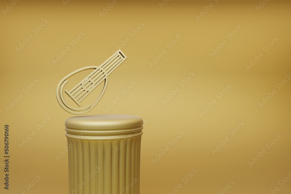 Fototapete beautiful abstract illustrations golden inclined mandolin music symbol icons on a golden column and 