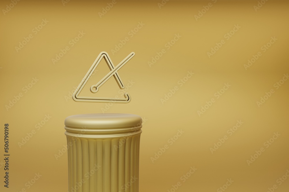 Aufkleber Beautiful abstract illustrations golden Music Triangle music symbol icons on a golden column and wonderful background. 3d rendering illustration. Background pattern for design.