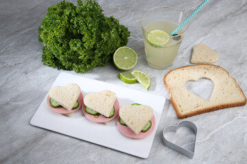 breakfast sandwiches on marble floor