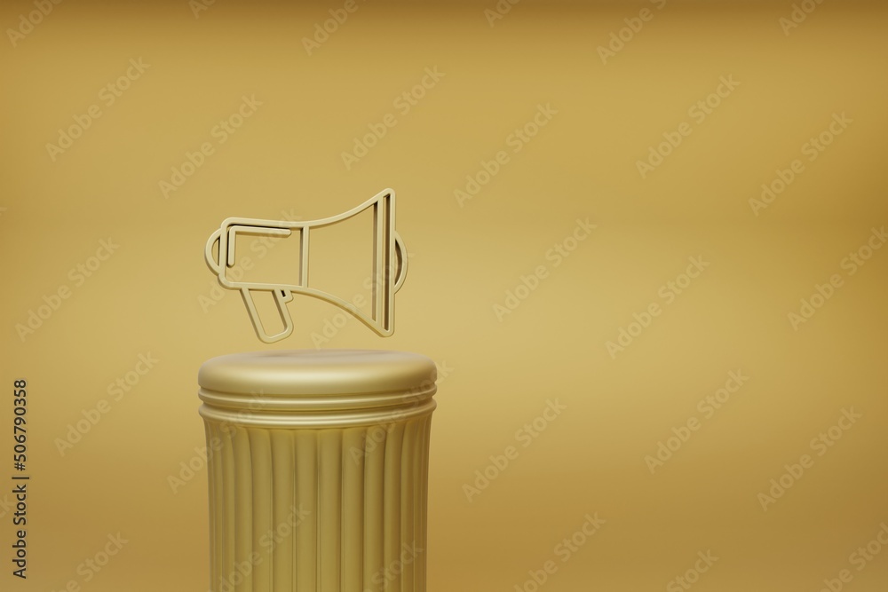 Aufkleber Beautiful abstract illustrations golden Shout Megaphone music symbol icons on a golden column and wonderful background. 3d rendering illustration. Background pattern for design.