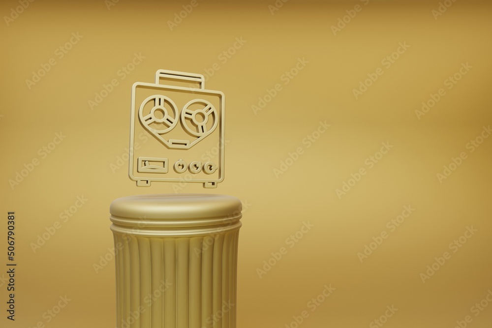 Poster Beautiful abstract illustrations golden Old Audio Recorder music symbol icons on a golden column and wonderful background. 3d rendering illustration. Background pattern for design.