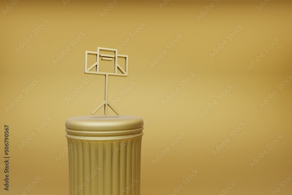 Poster Beautiful abstract illustrations golden Music Stand music symbol icons on a golden column and wonderful background. 3d rendering illustration. Background pattern for design.