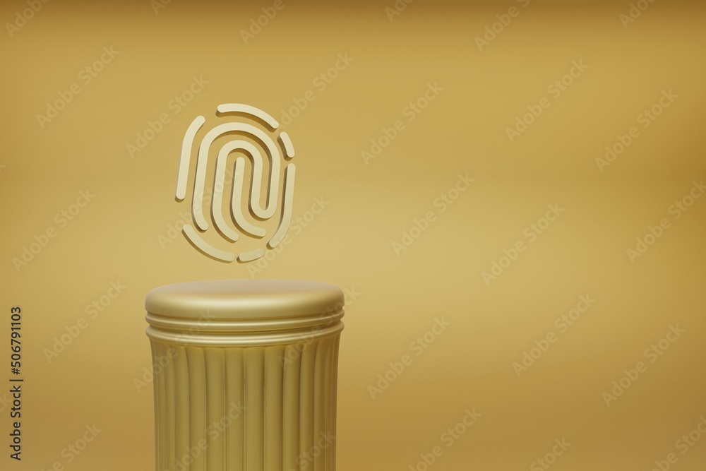 Fototapete Beautiful abstract illustrations golden Fingerprint symbol icons on a golden column and wonderful background. 3d rendering illustration. Background pattern for design.