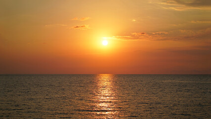 Sunset over the Black Sea. Evening sun over the horizon. Beauty world natural outdoor travel background.
