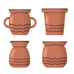 set of brown flower pots on white background in flate style. Vector image	