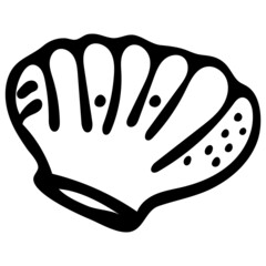 Hand drawn black and white Seashell doodle sketch illustration.