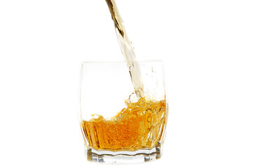 Pouring Whiskey or Bourbon on White Background