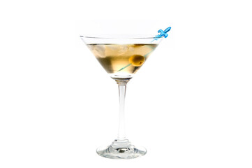 Martini Cocktail with Crashed Ice and Green Olive